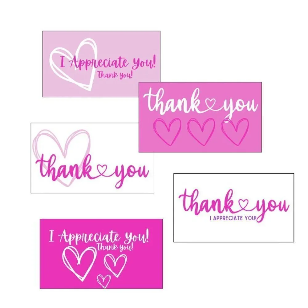 Thank You Cards, Pink Design: 50 Count / 5 Designs